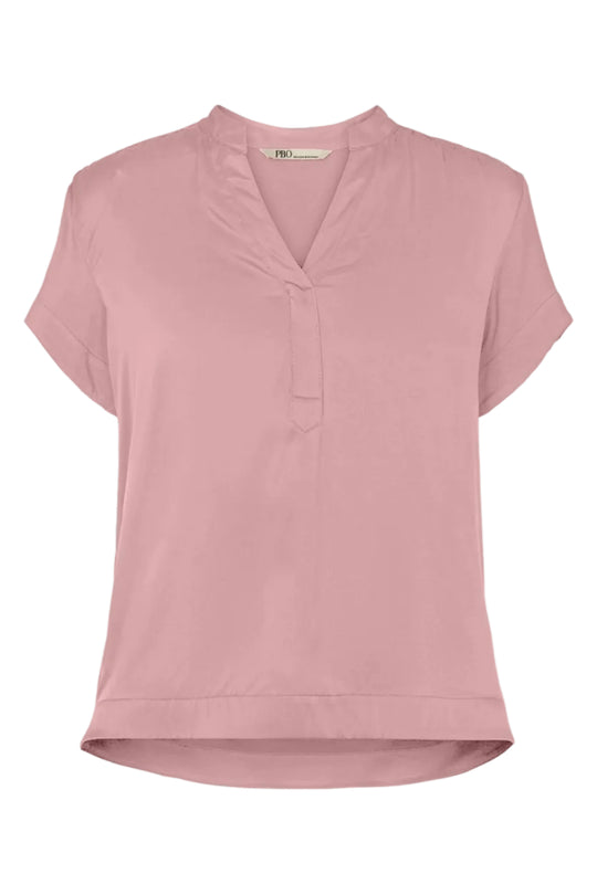 PBO Gerbil Top i dusty rose med silke front og stand-up krave