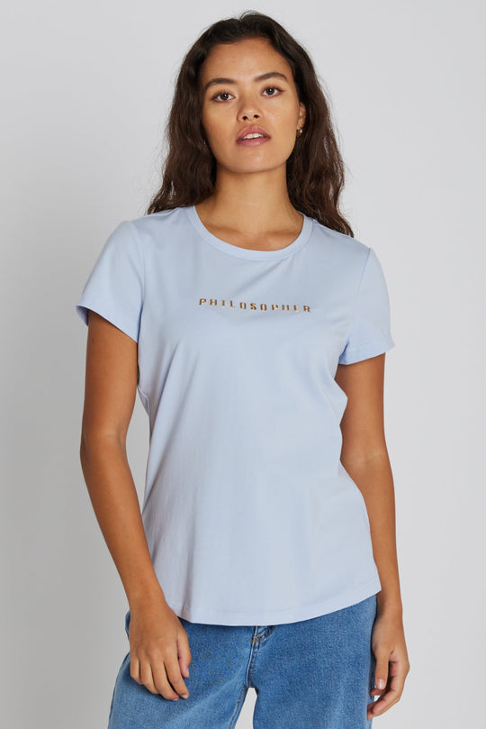 PBO Philosopher T-shirt i light blue med print og slim fit