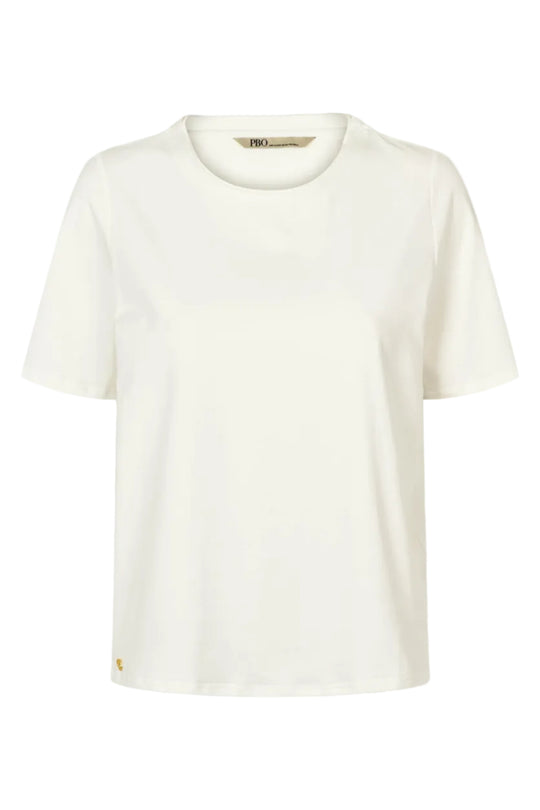 PBO Tina T-shirt i hvid med rund hals og korte ærmer