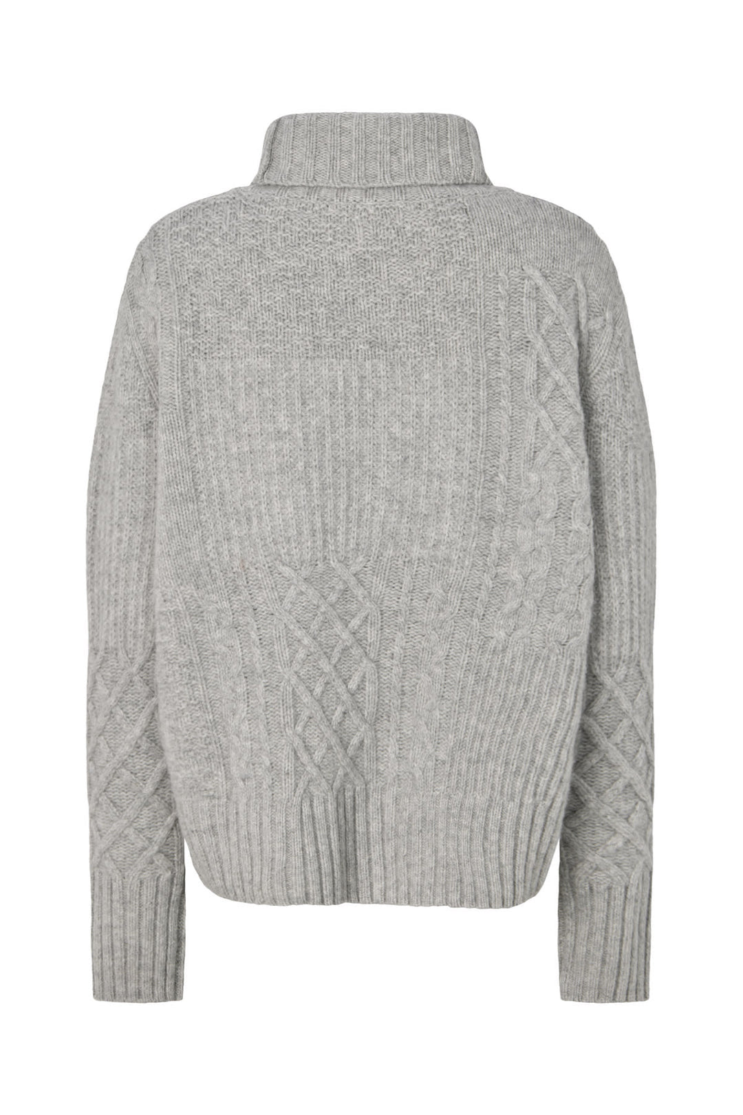 Rabens Saloner Anli Patchwork Knit sweater i lysegrå melange detalje af materialet