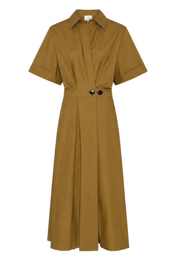 La Rouge Pia Dress S/S i khaki med korte ærmer og V-udskæring.