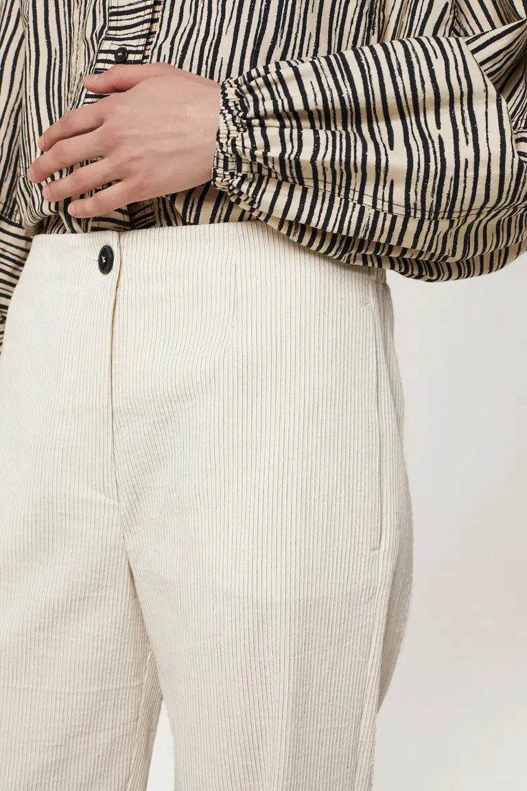 Bukser | Pomandére Striped Wide Legged-cut Trousers, butter