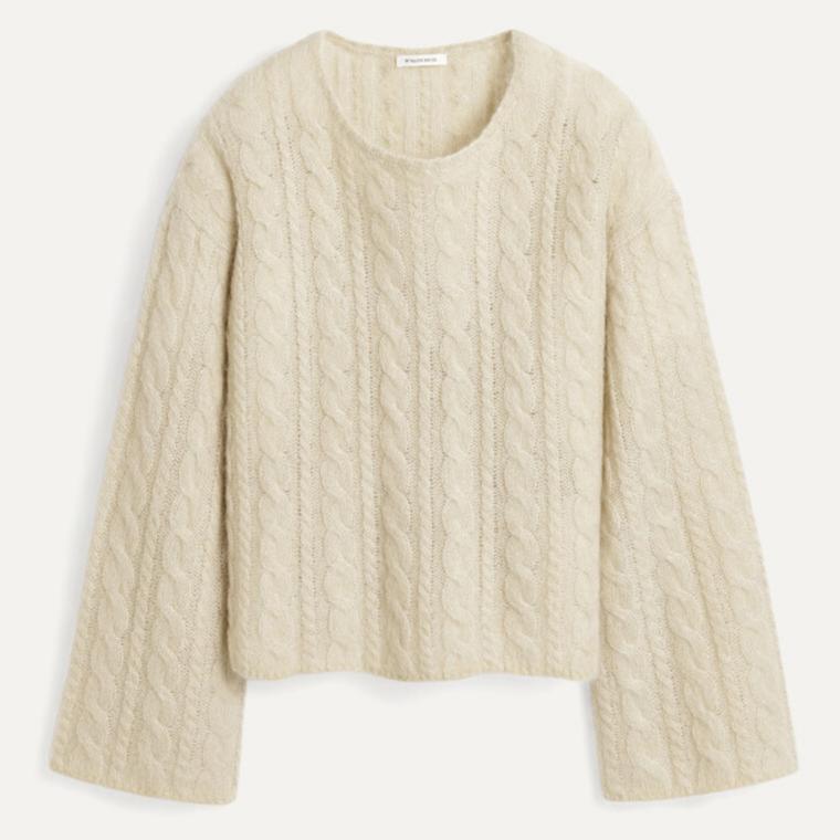 By Malene Birger Cierra sweater i oyster grey – Mohair- og uldblanding med kabelstrik