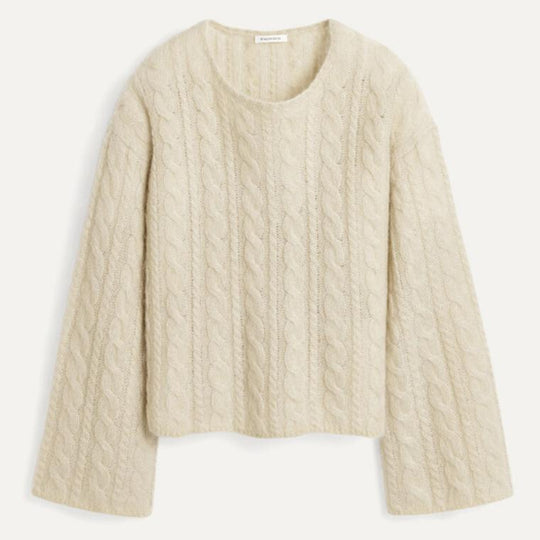 By Malene Birger Cierra sweater i oyster grey – Mohair- og uldblanding med kabelstrik