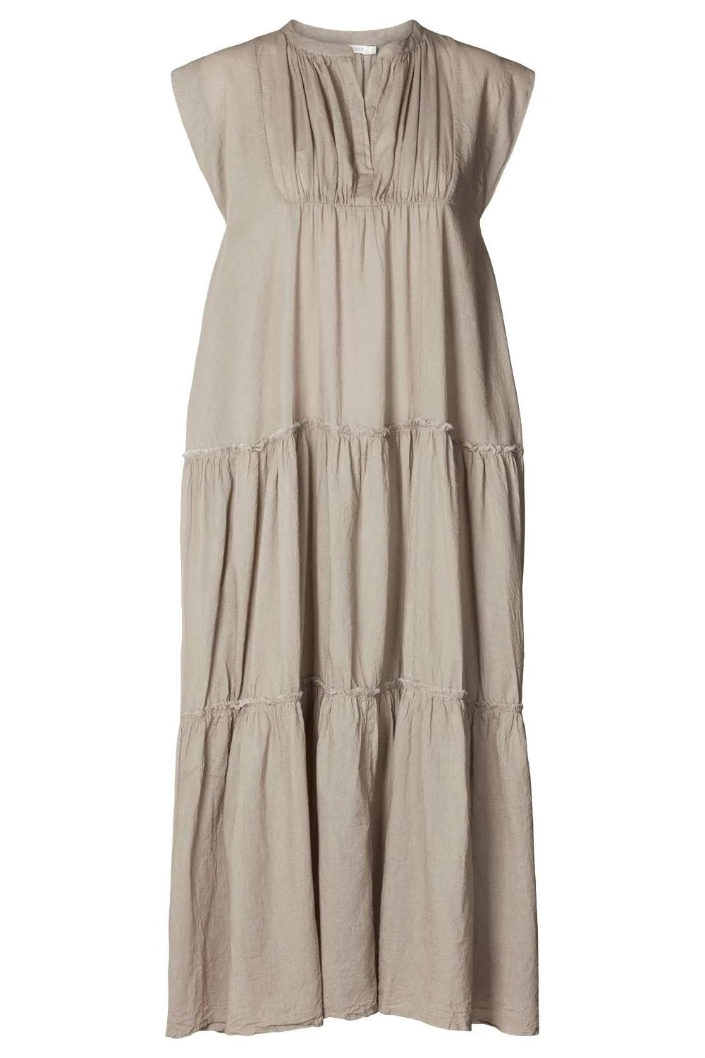 Rabens Saloner | Kjole | Lorita, cotton tiered long dress, pearl grey