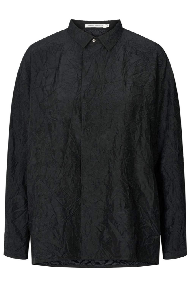 Rabens Saloner | Skjorte | Ellenor Crinkled Placket Shirt, black