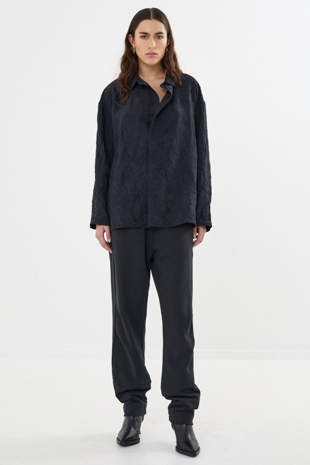 Rabens Saloner | Skjorte | Ellenor Crinkled Placket Shirt, black