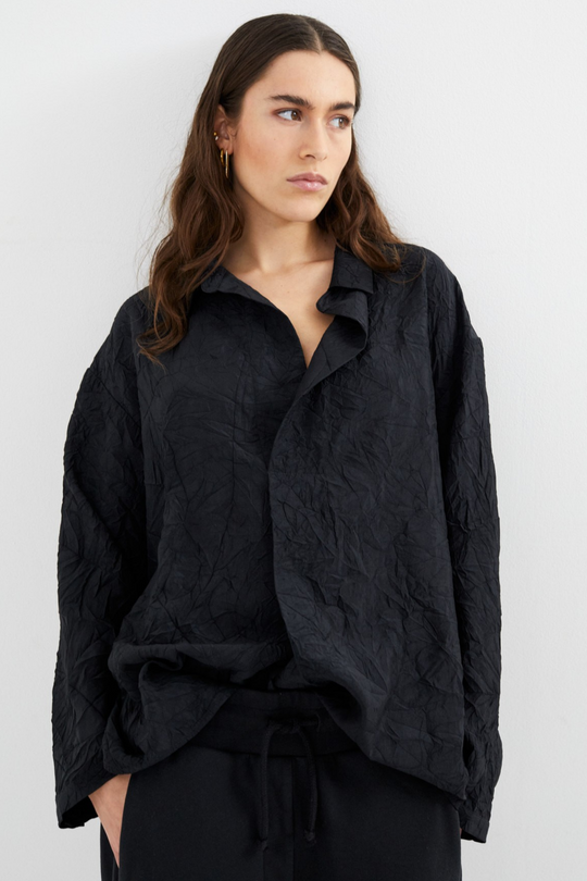 Rabens Saloner | Skjorte | Ellenor Crinkled Placket Shirt, black