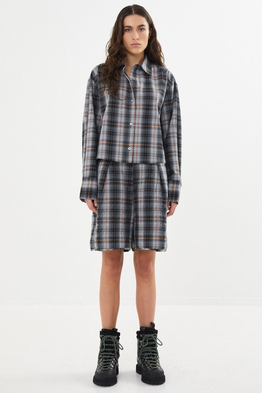 Rabens Saloner | Skjorte | Seval Check Shirting Cropped, grey check