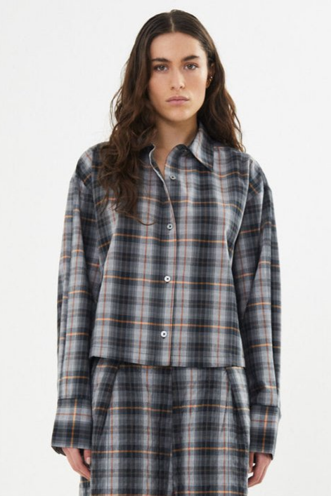 Rabens Saloner | Skjorte | Seval Check Shirting Cropped, grey check