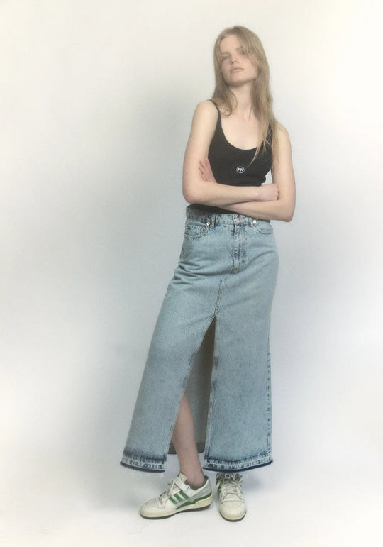 Nederdel | Ragdoll Long Slit Skirt, medium blue denim