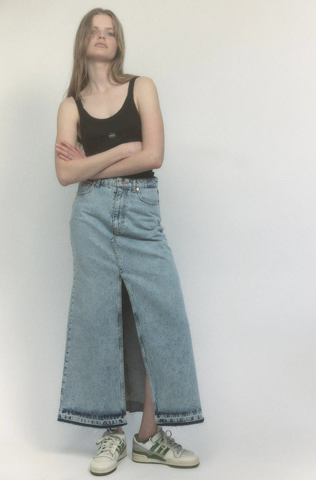 Nederdel | Ragdoll Long Slit Skirt, medium blue denim