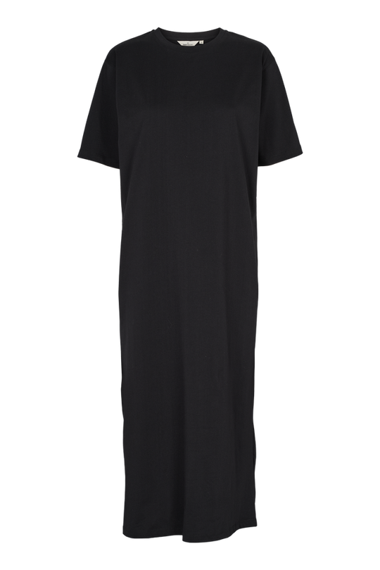 Basic Apparel Ryda Tank Dress i sort – ærmeløs kjole med rund hals, ankellængde, løst fit og slidser i siderne i let hør/viskose kvalitet.
