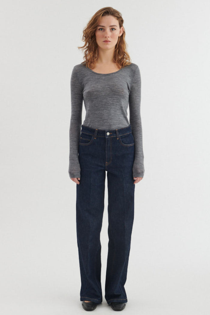Basic Apparel Rinja LS Tee i Grey Melange detaljebillede