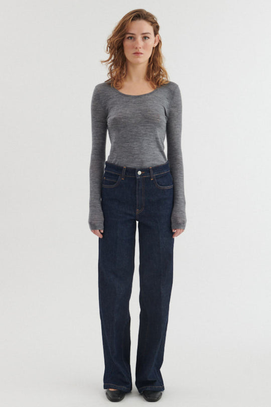Basic Apparel Rinja LS Tee i Grey Melange detaljebillede