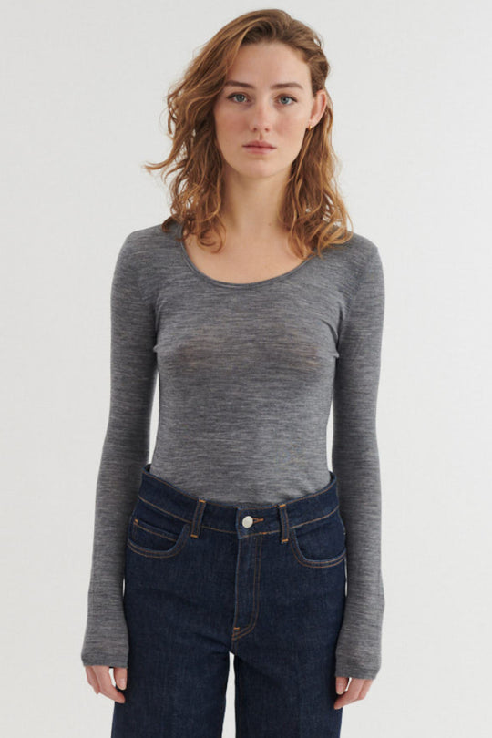 Basic Apparel Rinja LS Tee i Grey Melange set forfra