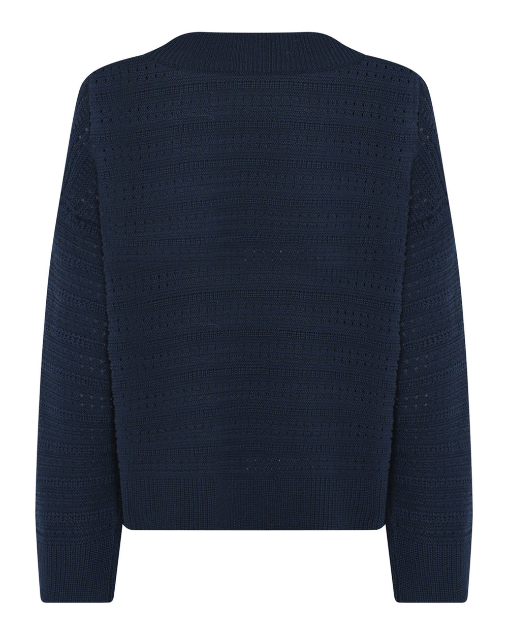 La Rouge Rosalie Knit Sweater i Navy – Trendy Strik med Hulmønster