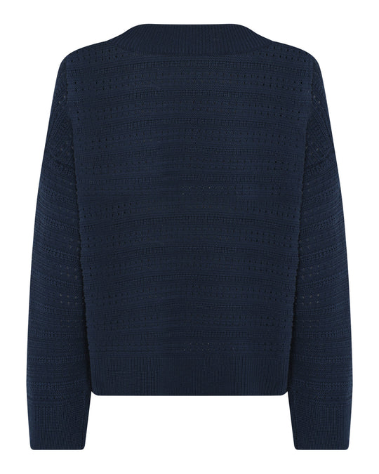 La Rouge Rosalie Knit Sweater i Navy – Trendy Strik med Hulmønster