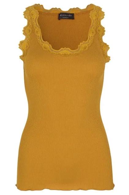 Rosemunde | Silketop | Ikonisk top med blonder, 5205 golden mustard