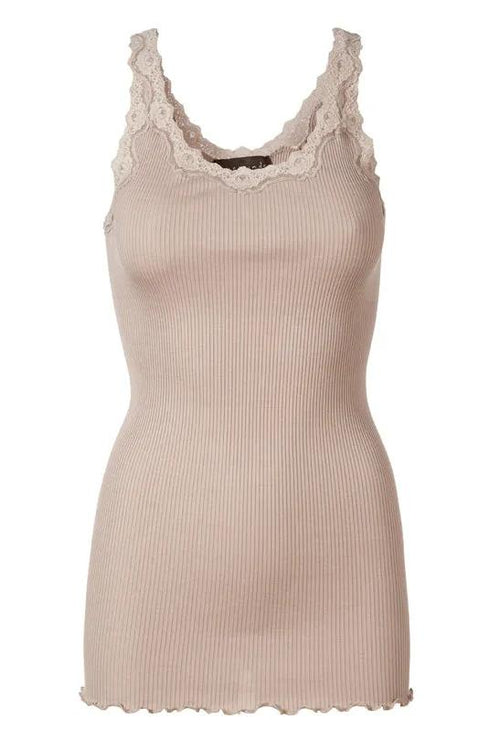 Rosemunde | Silketop | Tanktop med blonder, 5357 cacao