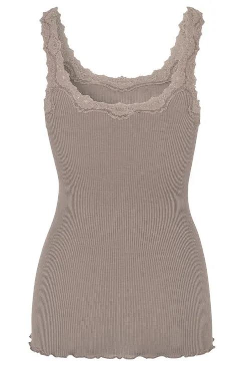 Silketop | ROSEMUNDE Tanktop med blonder, dark sand - 5357