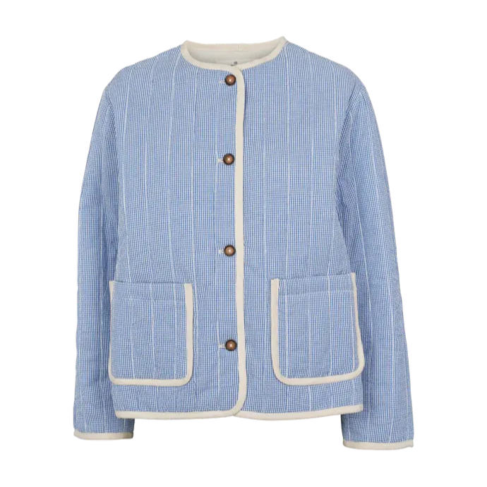 Basic Apparel Rudie Jacket i Quiet Harbor – quiltet jakke i 100 % økologisk bomuld med løst fit, knaplukning og påsatte lommer. 
