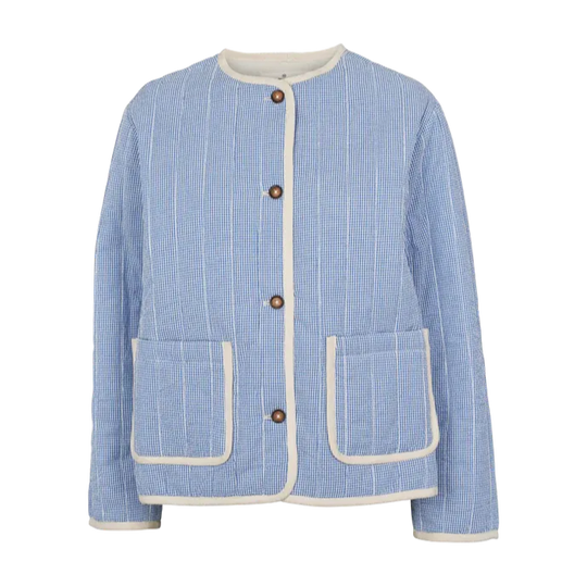 Basic Apparel Rudie Jacket i Quiet Harbor – quiltet jakke i 100 % økologisk bomuld med løst fit, knaplukning og påsatte lommer. 