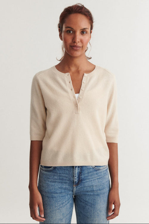 Basic Apparel | Strikket T-shirt | Selem Granddad Tee, moonbeam