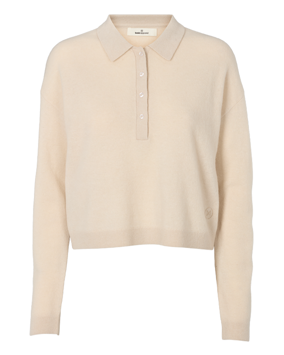 Basic Apparel Selem Polo – strik med polokrave og lange ærmer i løs pasform.