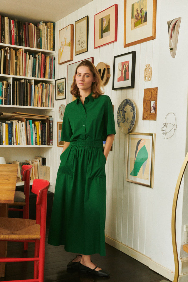 Basic Apparel Silje Long Skirt abundant green – GOTS nederdel i økologisk bomuld.