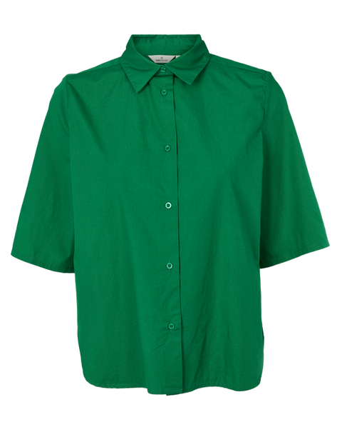 Basic Apparel Silje SS skjorte i grøn med løst fit og buet bund.