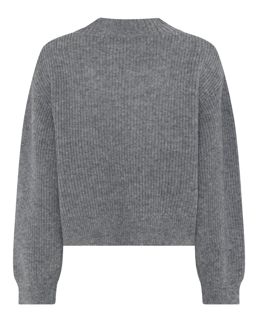 La Rouge Sisse Knit Sweater i grey melange med rund hals, boxy pasform og brede ribkanter – blød, varm og elegant til hverdag og kølige dage.
