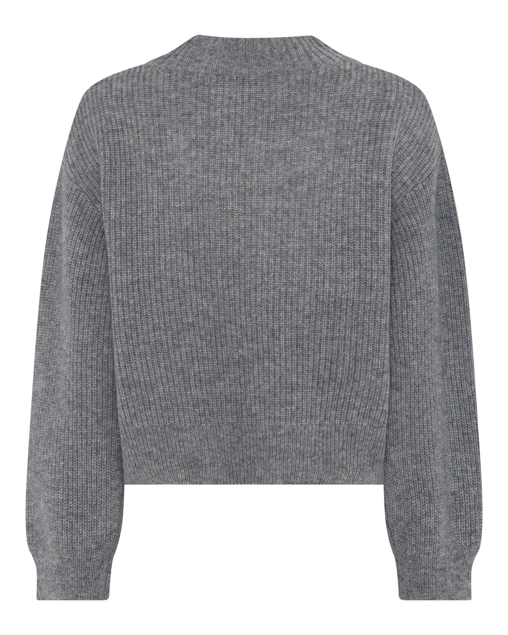 La Rouge Sisse Knit Sweater i grey melange med rund hals, boxy pasform og brede ribkanter – blød, varm og elegant til hverdag og kølige dage.
