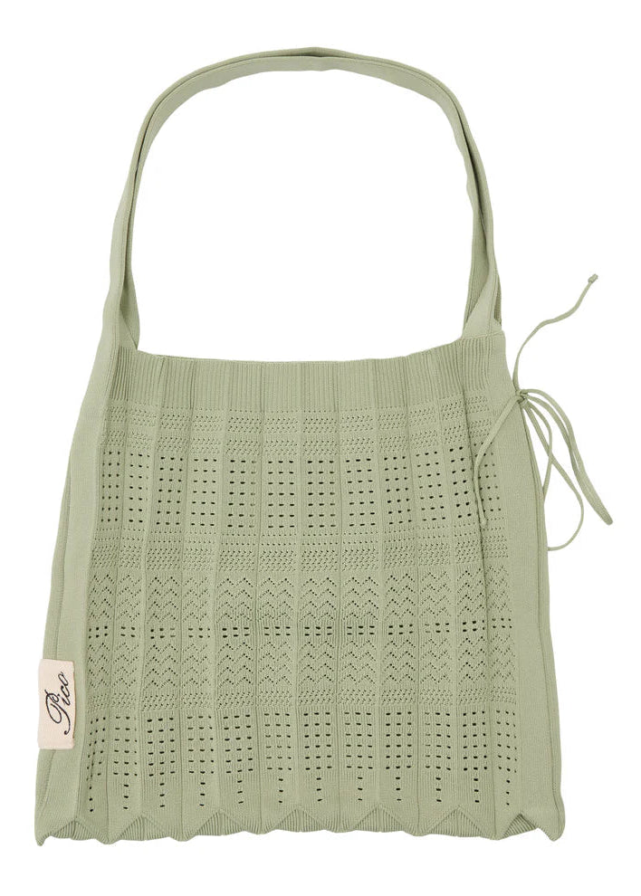 Pico Long Rosalia Bag i farven sage, vævet taske i polyester med en lang rem, velegnet som crossbody taske.