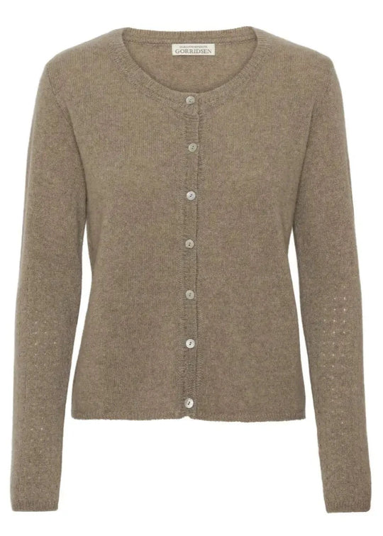 Theia Cardigan i 100% Italiensk Cashmere i farven camel - Klassisk Elegance fra Gorridsen