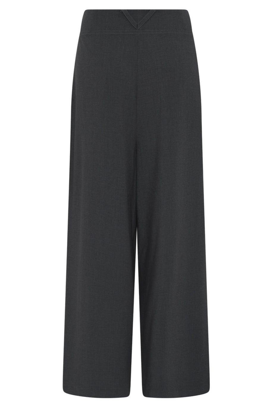 La Rouge Trine Pants i dark grey – elegante bukser med høj talje, brede ben, pressefolder, bæltestropper og skjult lukning.
