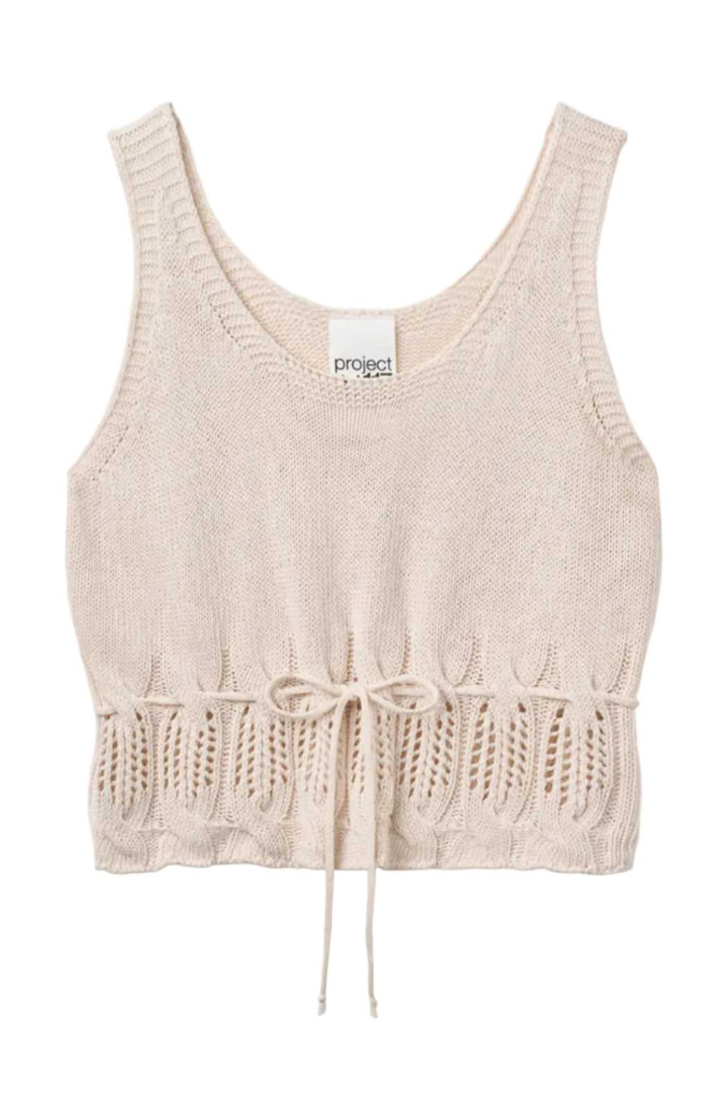 Project AJ117 Vaka striktop i CHALK med cropped pasform og bindebånd.