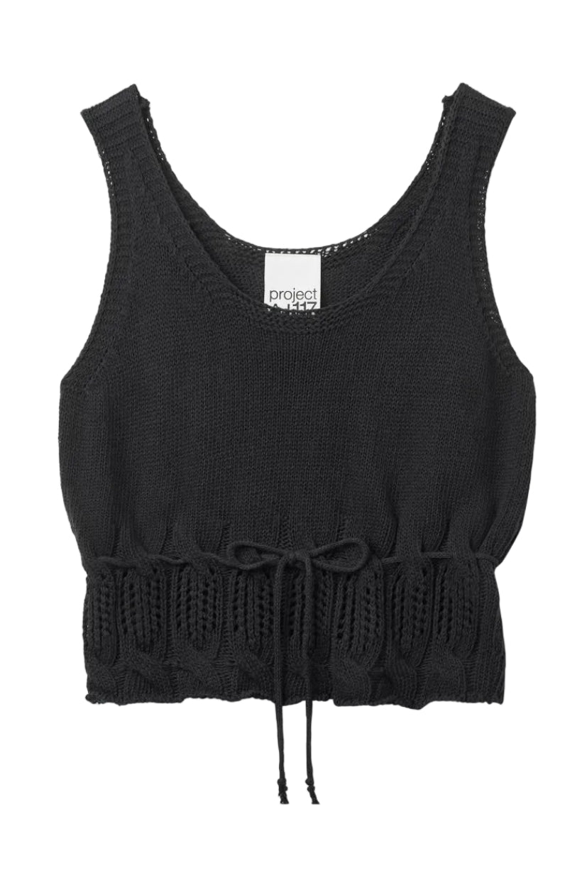 Project AJ117 Vaka striktop i sort med cropped pasform og bindebånd.