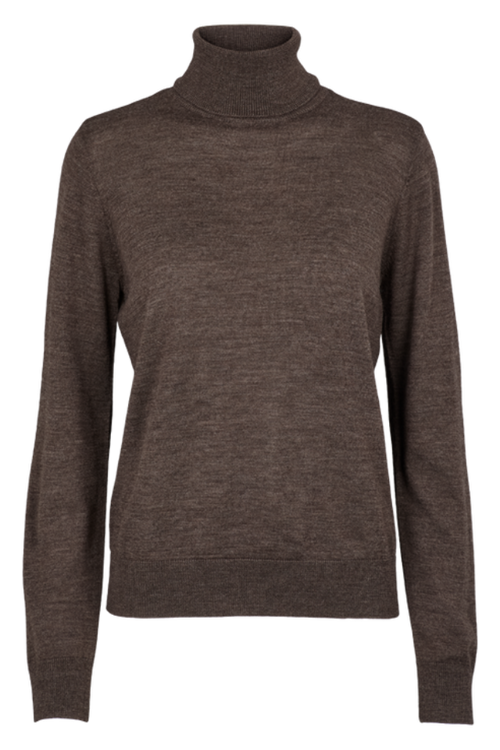 Basic Apparel | Sweater | Vera striktrøje med rullekrave, brown melange