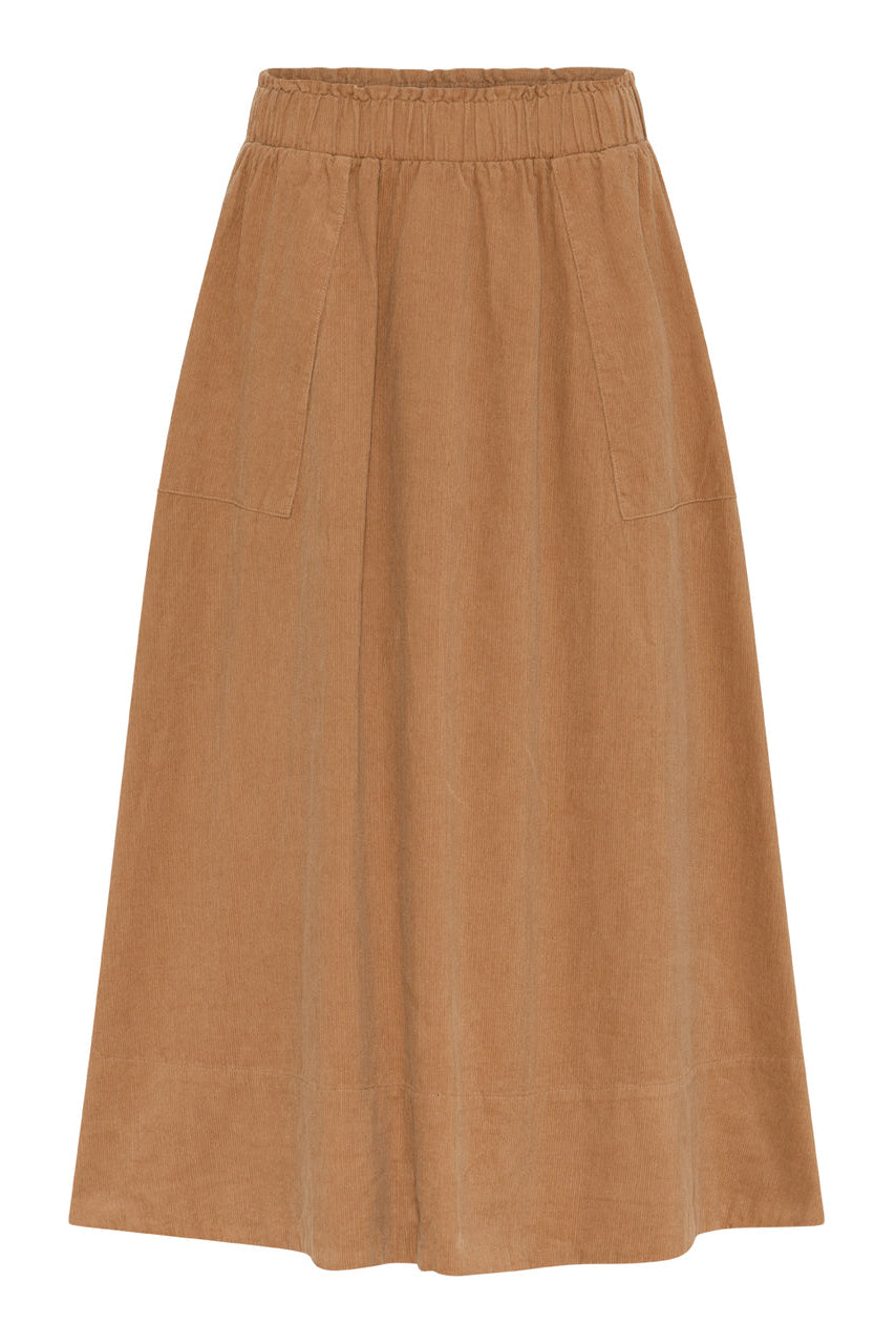 LA RŌUGE Vilma Skirt i camel babyfløjl – corduroy nederdel i 100% bomuld med flatterende pasform og sporty twist.
