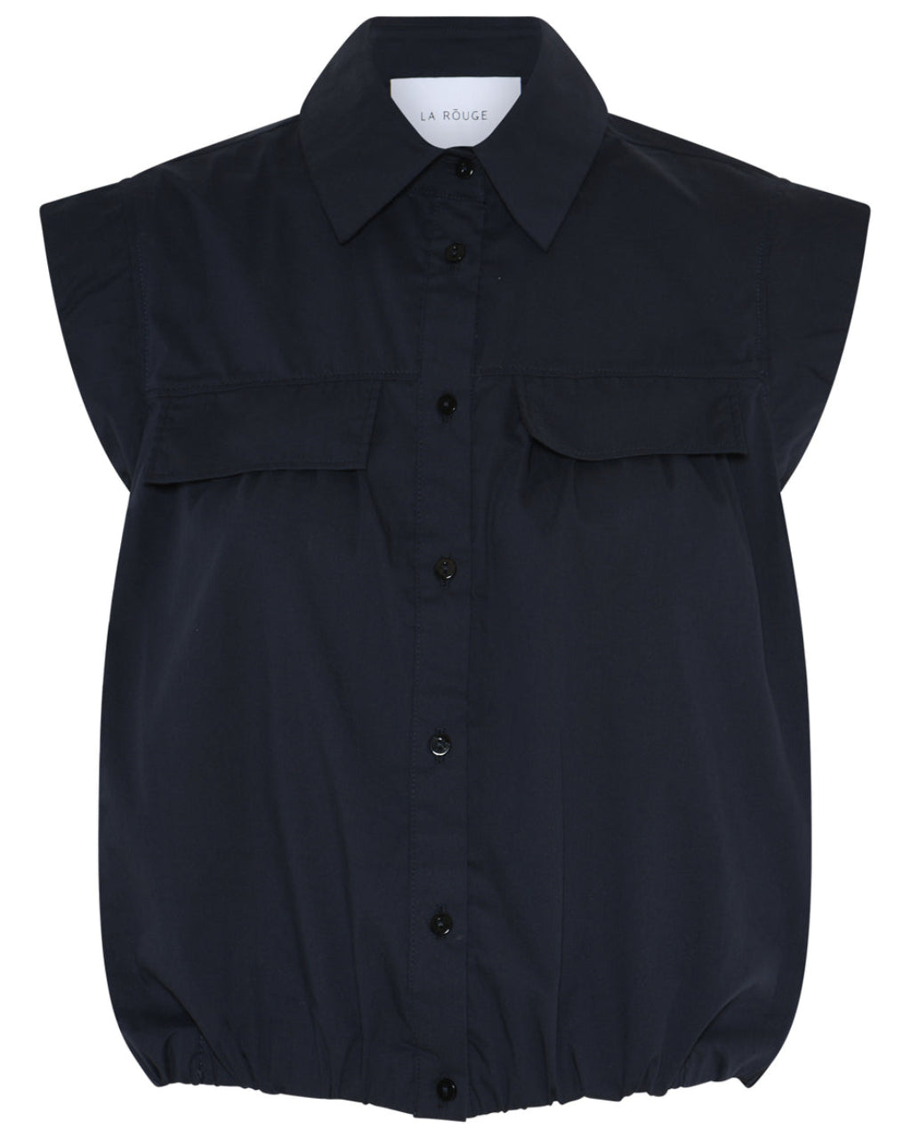 La Rouge Vilma top i navy med knaplukning og elastisk kant.