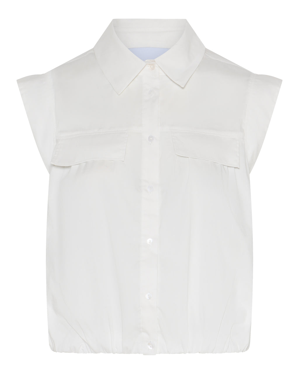 La Rouge Vilma ærmeløs skjortetop i hvid med knapper og elastisk kant.