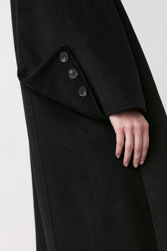 Uldfrakke | Rabens Saloner Levi - Felt wool coat, black