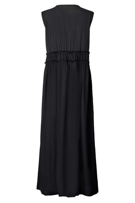 Rabens Saloner Harmonie Cotton Long Dress – en let, ankellang bomuldskjole med V-udskæring og smock-detalje. 