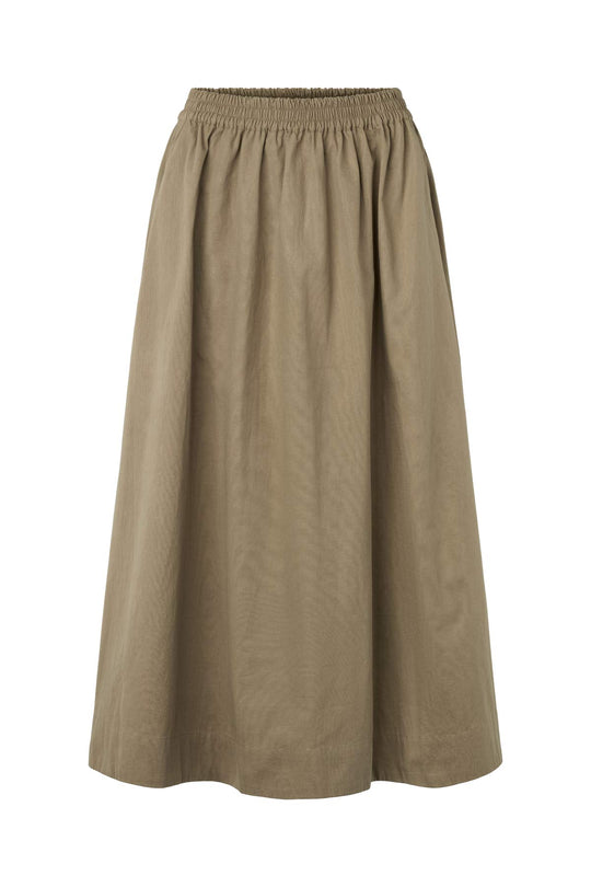 Rabens Saloner Guri Poplin Heavy Full Skirt i Dry Bark – voluminøs nederdel i kraftig bomuld med elastik i taljen og sidelommer. 