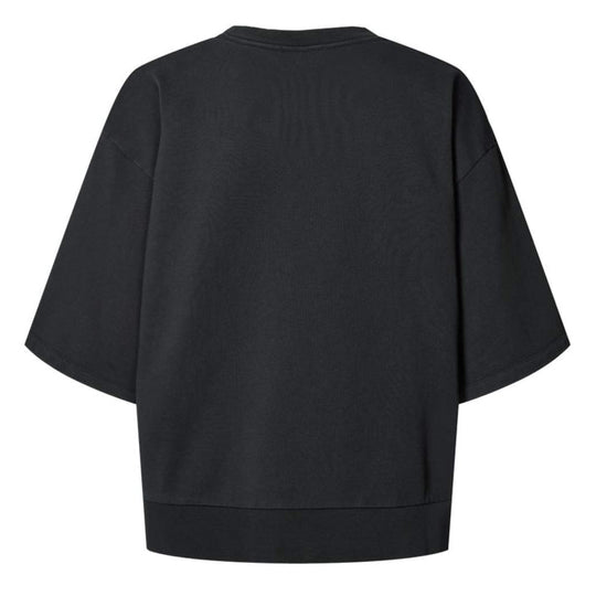 Rabens Saloner Narah Sweat Top i sort økologisk bomuld med cropped, oversized boxy pasform og trekvartsærmer. Bæredygtig og moderne sweatshirt. 