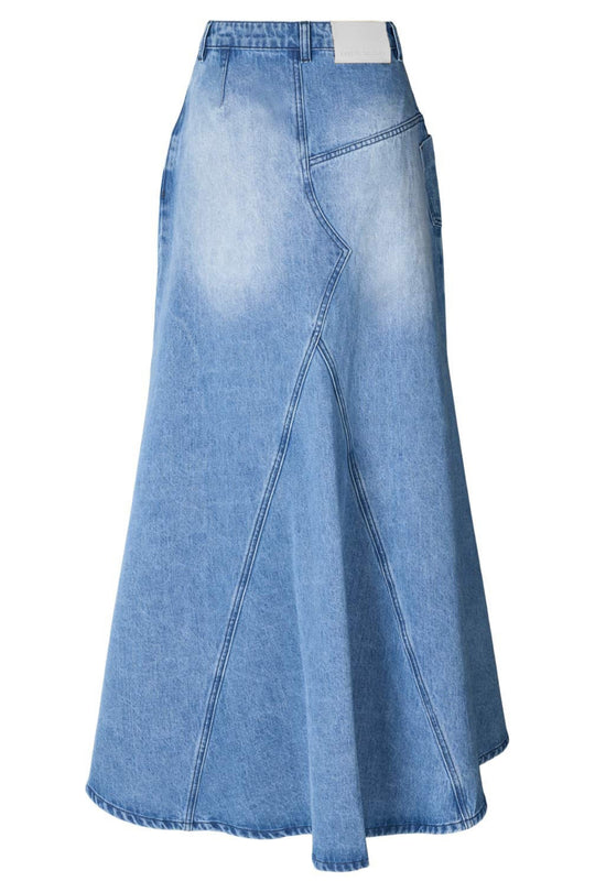Rabens Saloner Emmali lang denimnederdel i lys vask med høj talje og slids foran.