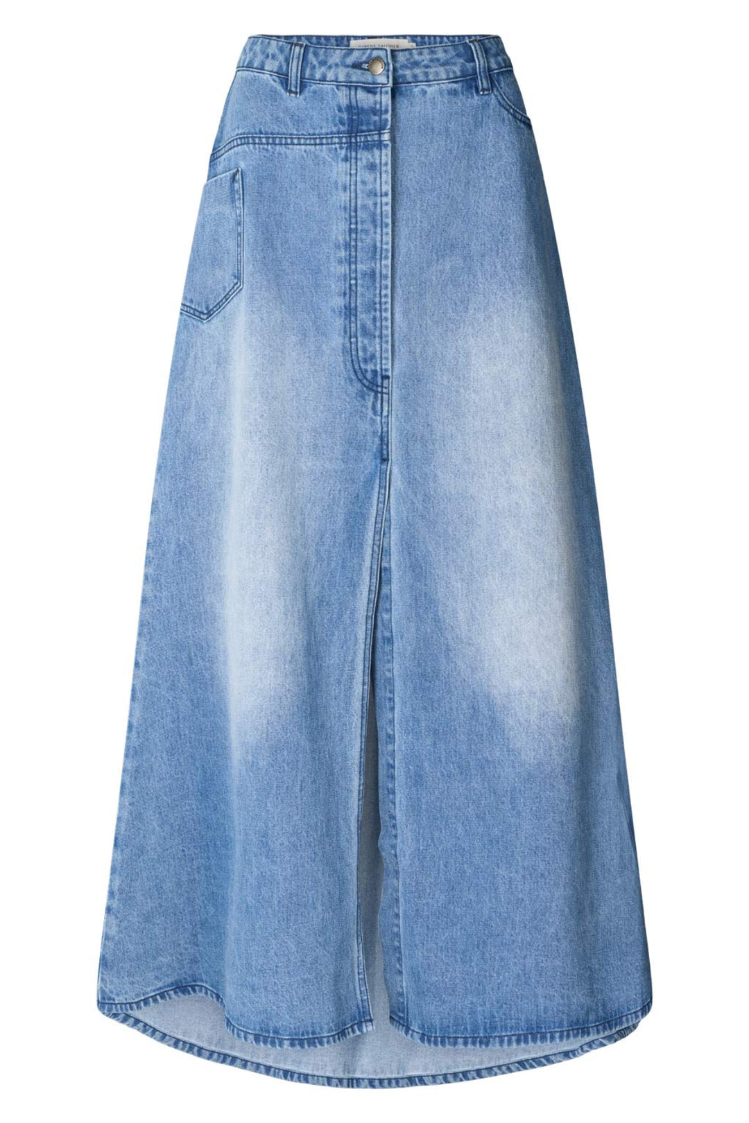 Rabens Saloner Emmali lang denimnederdel i lys vask med høj talje og slids foran.