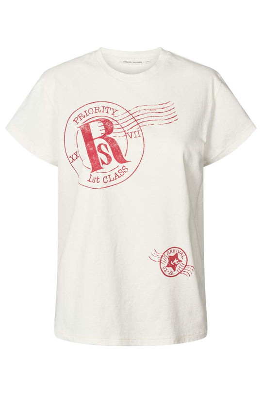 Rabens Saloner Ambla Postal T-shirt i chalk – bomulds t-shirt med vintage-inspireret print og afslappet pasform.