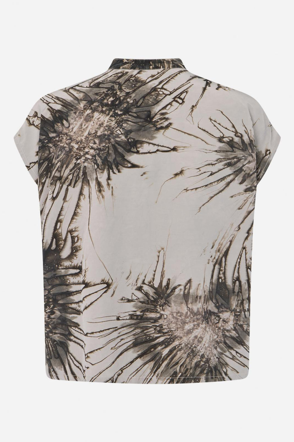 Rabens Saloner Heva Sea Urchin bluse i Grey Combo med håndfarvet mønster, knaplukning og løs pasform.